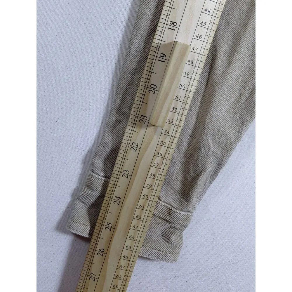 Zara Man Beige Denim Collared Distressed Raw Hem Jacket Men Size S